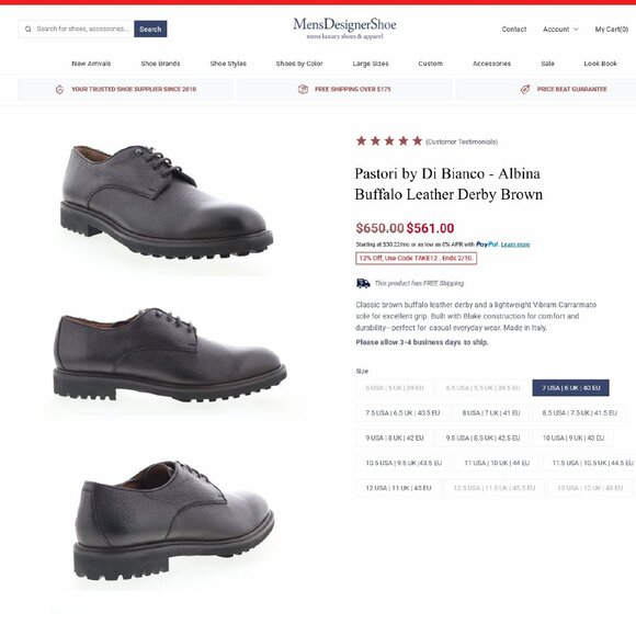 *NIB* $650 Pastori DI BIANCO Italian Derby US 9 M BISON Leather * add $15 Trees main image 14
